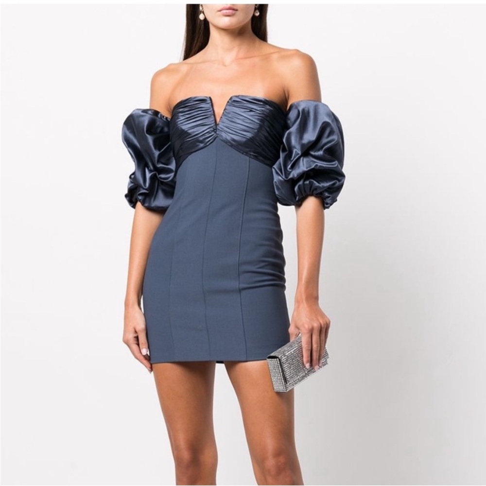 Cinq à Sept Navy Puff Sleeve Mini Dress